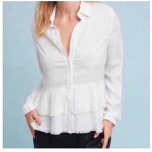 Anthropologie Cloth & Stone White Tiered Frayed Peplum Blouse Tunic Small